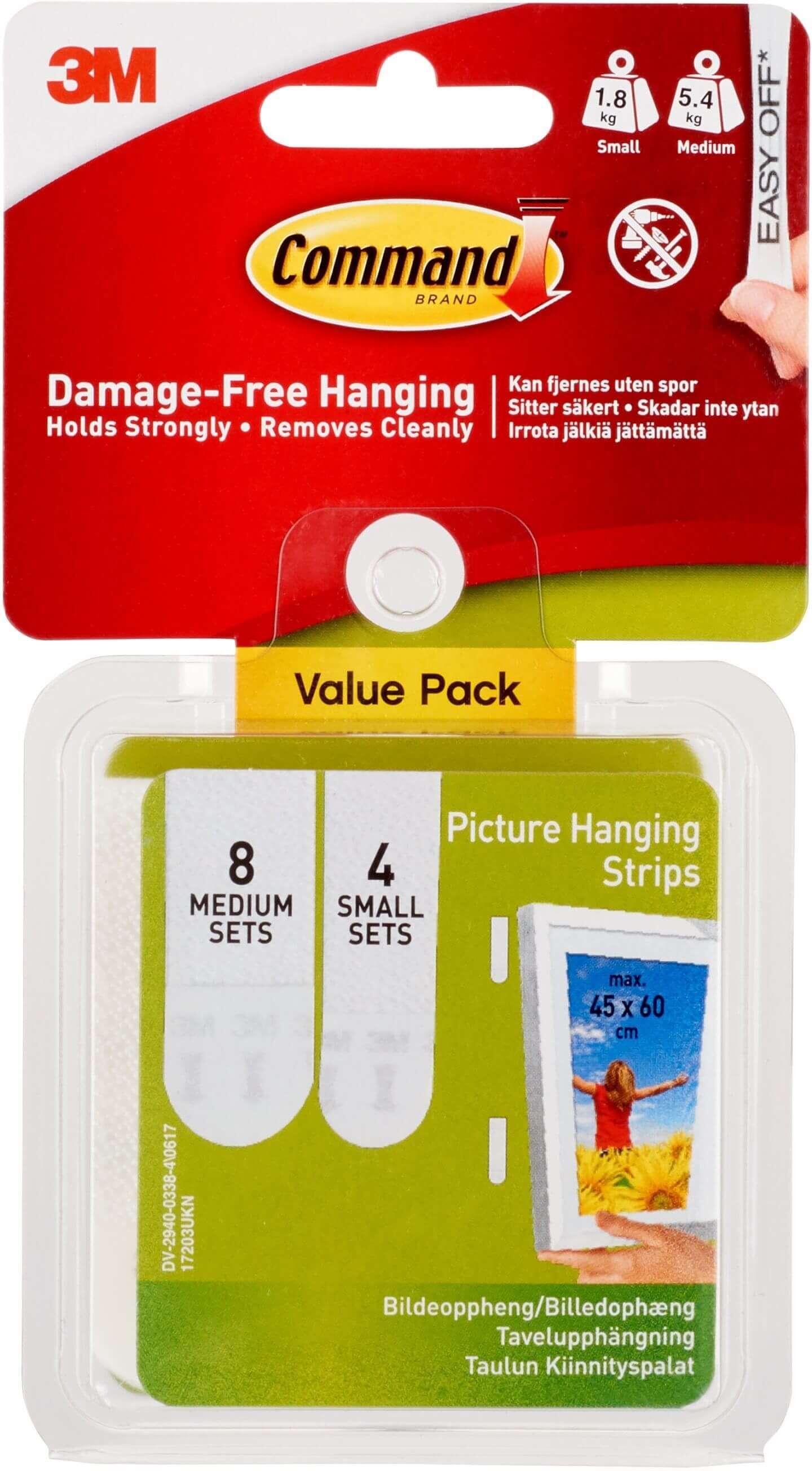 3M Command Klæbestrips til Billedophæng Value Pack, hvid, 8 sæt medium, 4 sæt små 3M Command Klæbestrips til Billedophæng Value Pack, hvid, 8 sæt medium, 4 sæt små