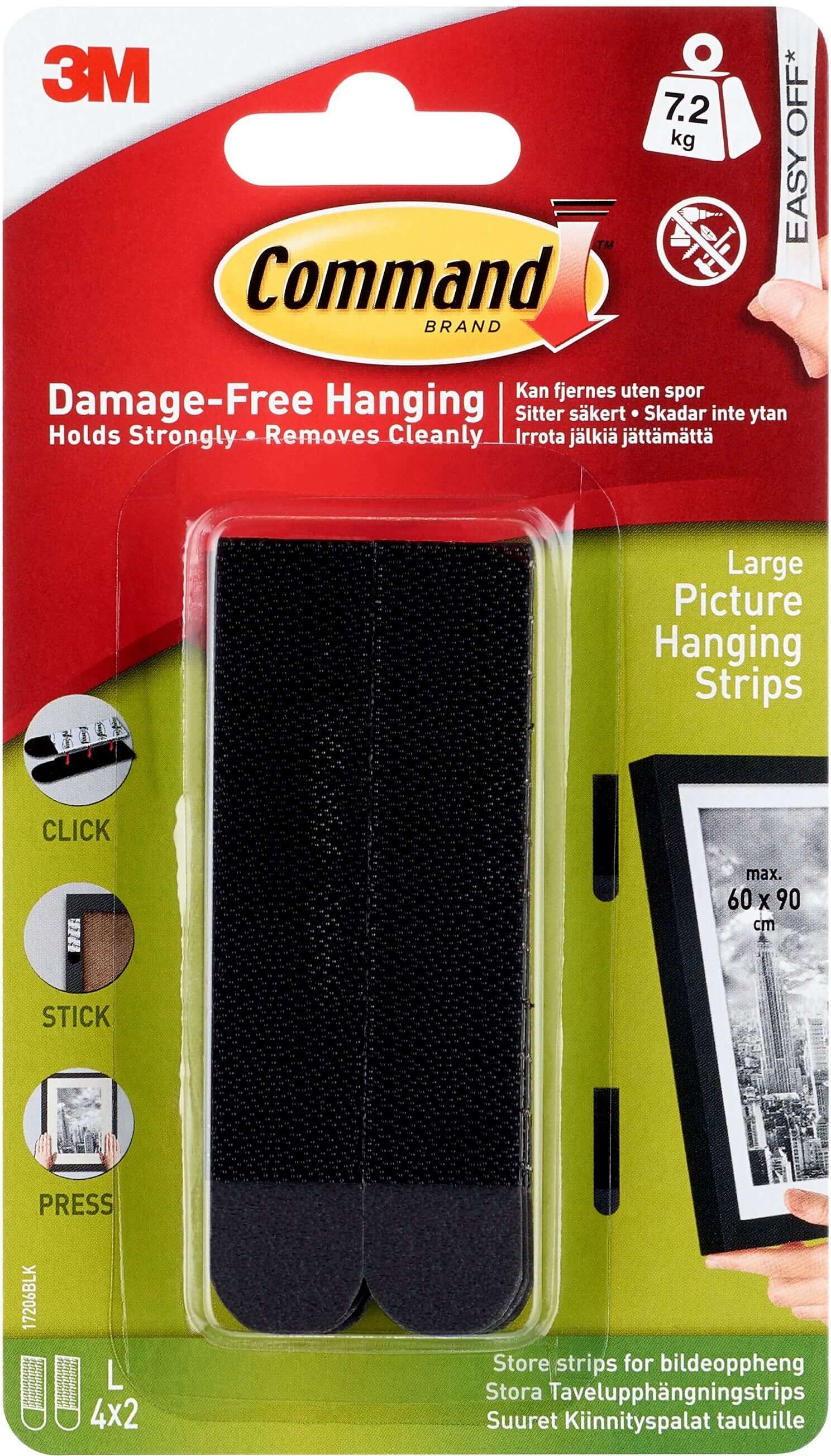 3M Command Klæbestrips til Billedophæng, sort, 4 sæt large 3M Command Klæbestrips til Billedophæng, sort, 4 sæt large