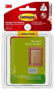 3M Command Billedophæng til Wire Value Pack, hvid, 3 ophæng, 6 store strips 3M Command Billedophæng til Wire Value Pack, hvid, 3 ophæng, 6 store strips