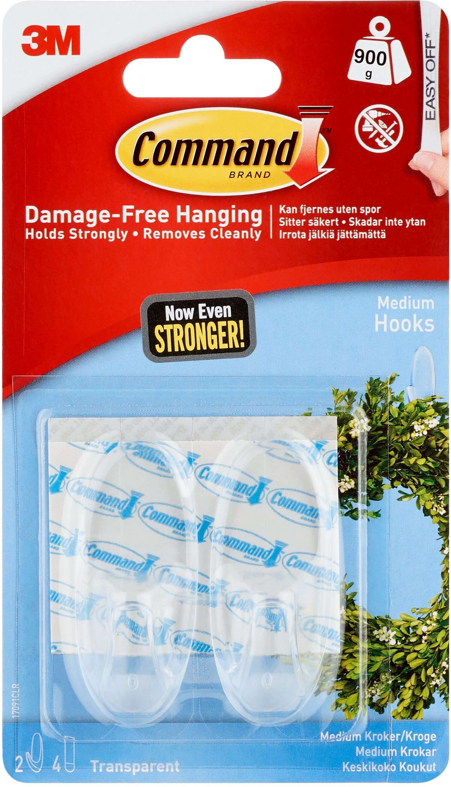3M Command Mellemstore Gennemsigtige Kroge med Gennemsigtige Klæbestrips 3M Command Mellemstore Gennemsigtige Kroge med Gennemsigtige Klæbestrips