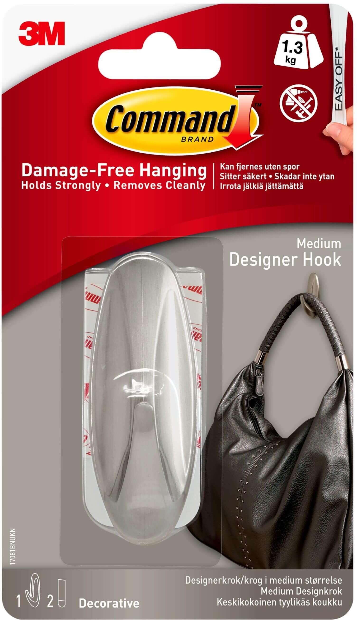 3M Command Mellemstor Designerkrog i Børstet Nikkel 3M Command Mellemstor Designerkrog i Børstet Nikkel