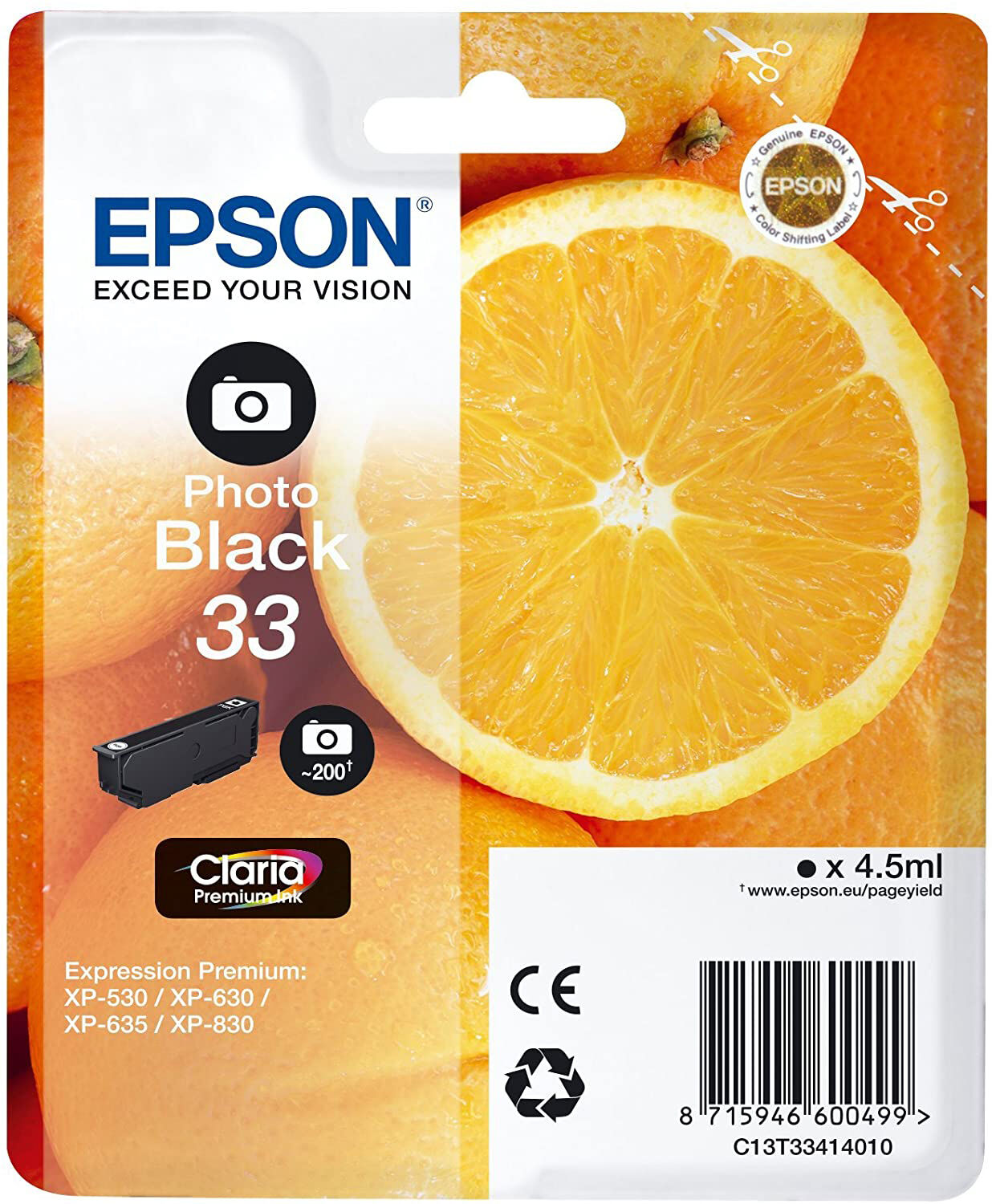 Epson 33 PBK blækpatron - C13T33414012 Original - Foto Sort 4,5 ml Epson 33 PBK blækpatron - C13T33414012 Original - Foto Sort 4,5 ml