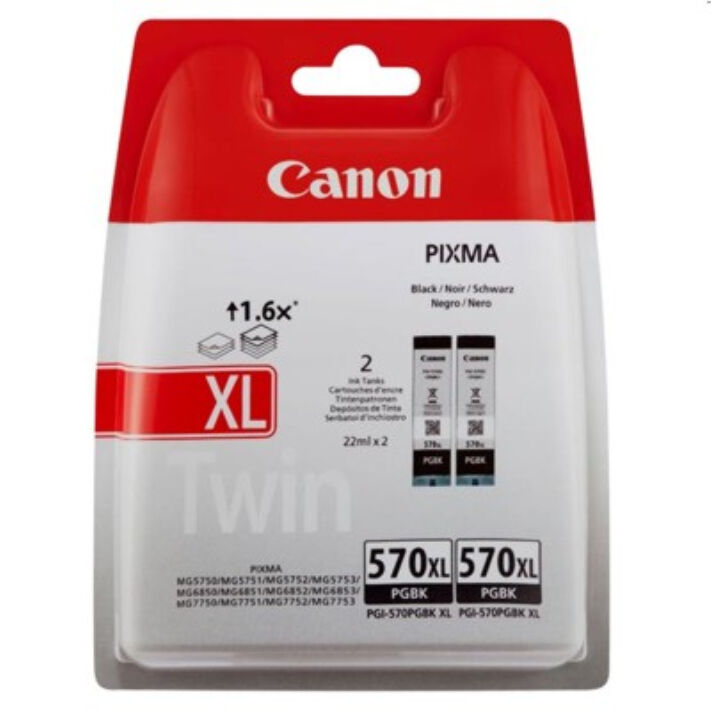 Canon PGI 570 XL BK, sort blækpatron sampak 2stk, Original, blistered