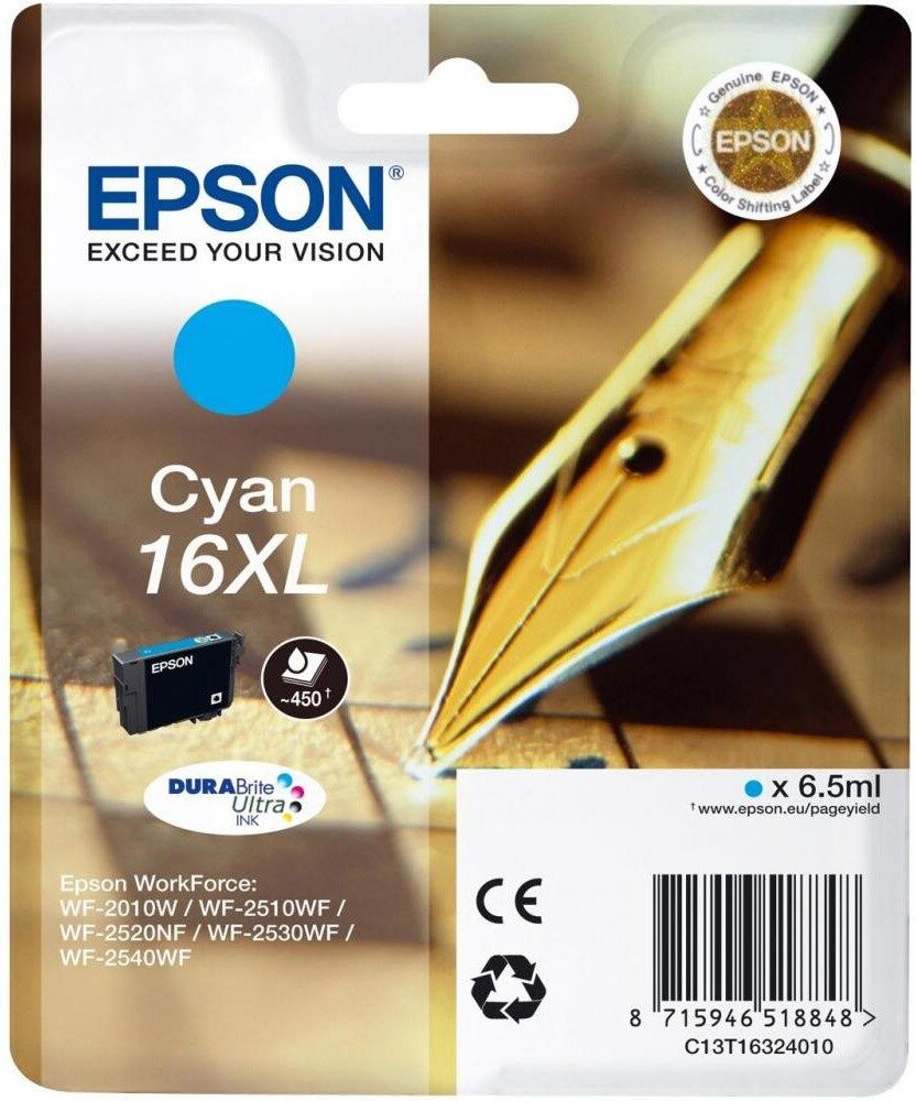 Epson T1632 C  (C13T16324012) Cyan Blækpatron, Original Epson T1632 C  (C13T16324012) Cyan Blækpatron, Original