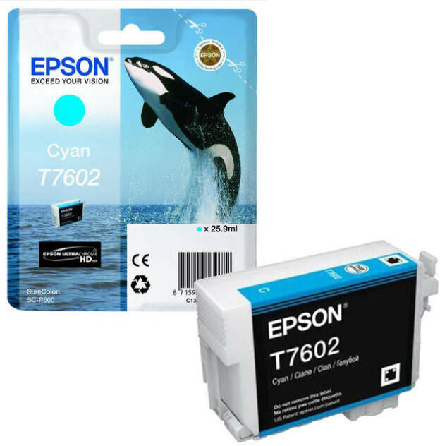 Epson T7602 C blækpatron - C13T76024010 Original - Cyan 25,9 ml Epson T7602 C blækpatron - C13T76024010 Original - Cyan 25,9 ml