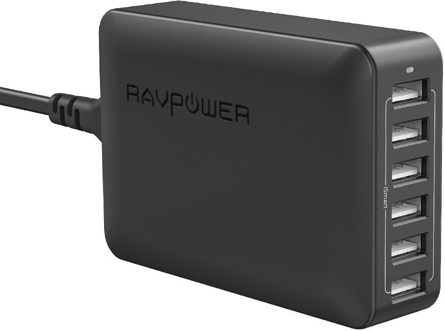 RAVPower 6-port USB Hub Charger, 60W & 12A, Sort RAVPower 6-port USB Hub Charger, 60W & 12A, Sort