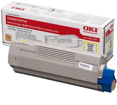 Oki C 5650/5750 Y lasertoner - 43872305 Original - Gul 2000 sider Oki C 5650/5750 Y lasertoner - 43872305 Original - Gul 2000 sider