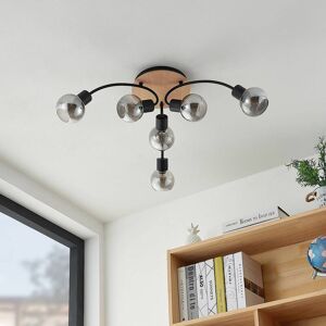 Lindby Eridia loftlampe, træ, 6 lyskilder, rund