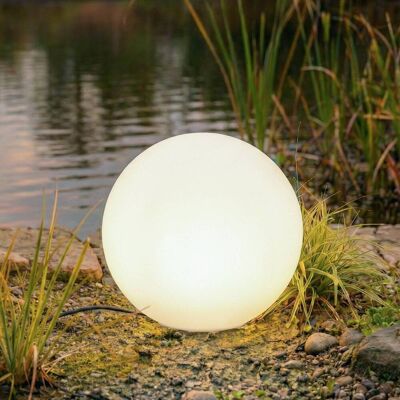 Lindby kugleformet lampe Valyra, Ø 40 cm, IP54, jordspyd Valyra, Hvid/opal, Plast, Moderne Lindby kugleformet lampe Valyra, Ø 40 cm, IP54, jordspyd Valyra, Hvid/opal, Plast, Moderne
