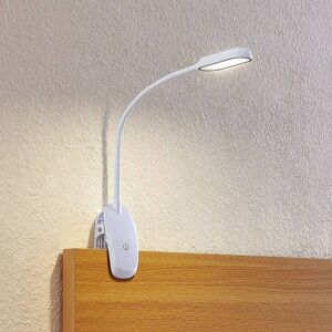 Prios LED-klemmelampe Najari, hvid, genopladeligt batteri, USB, 51 cm høj
