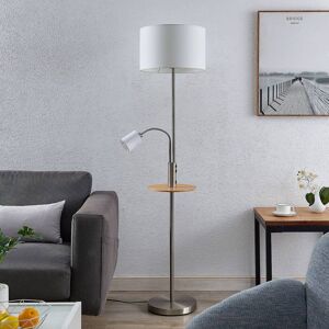 Lindby gulvlampe Aovan, nikkelfarvet, hylde, USB-port