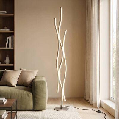 Trio Lighting LED gulvlampe Blaze, dæmpbar, Aluminium/grå/zink, Stue/spisestue, Metal, Moderne Trio Lighting LED gulvlampe Blaze, dæmpbar, Aluminium/grå/zink, Stue/spisestue, Metal, Moderne