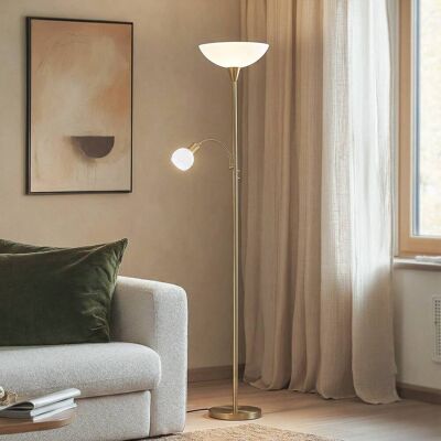 Lindby gulvlampe Elaina, læselampe, messingfarvet, 183cm E27 Elaina, Messing/guld, Stue/spisestue, Metal, Moderne, Læselampe Lindby gulvlampe Elaina, læselampe, messingfarvet, 183cm E27 Elaina, Messing/guld, Stue/spisestue, Metal, Moderne, Læselampe