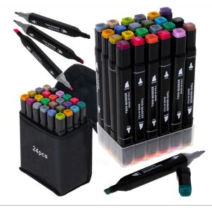 Perfect Pens 24-Pak - Markeringspenne med etuier - Dobbeltsidede kuglepenne multifarve