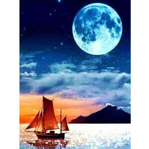 Tbutik Fuld 5D DIY diamantmaleri Cross Stitch Moon Boat Broderi Mosaik Rhinestone Home Decor