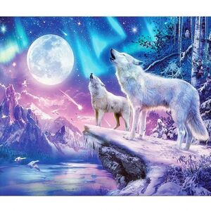 Tbutik Diamantmaleri 5D DIY diamantmaleri Hvid ulv og måne