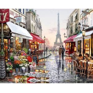 shopnbutik DIY Creative Paint By Numbers Oil Painting Paris Flower Street Art Painting without Framework, Size: 40*50 cm