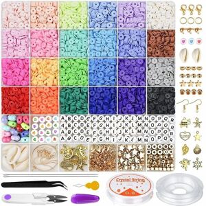 Tbutik 6000 stk DIY flade lerperler sæt runde polymerlerperler til fremstilling af perlearmbånd smykker