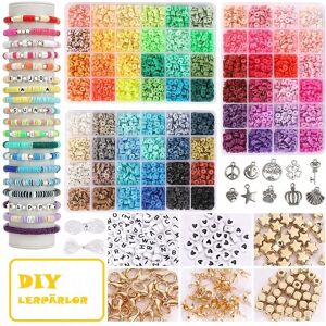 Tbutik DIY lerperler sæt flad rund polymer lerperler til smykkefremstilling Perlearmbånd 72 Farve 9000 stk.