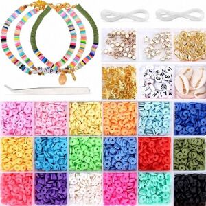 Tbutik DIY lerperler sæt flade runde polymer lerperler til smykkefremstilling perlearmbånd 4800 stk.