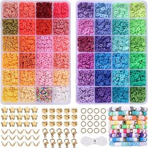 Tbutik Runde Polymer lerperler DIY flade lerperler sæt til smykkefremstilling Armbånd 4800 stk.