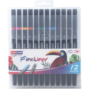 Skyglory Children Drawing Double-Headed Hook Line Pen Art Soft-Headed Watercolor Pen，Specification 12 Color Black Pole