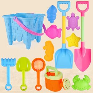 Shoppo Marte 13pcs/Set Children Beach Toys Set Large Sand Shovel Bucket Sand Digging Tools Hourglass, Color: Blue Square Castle