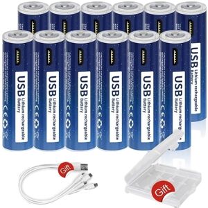 SupplySwap Genopladeligt AAA-batteri, 1110mWh kapacitet, USB-opladning, 12 stk