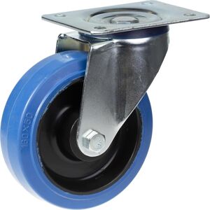 Parnells 200mm swivel castor with blue elastic rubber on nylon centre wheel