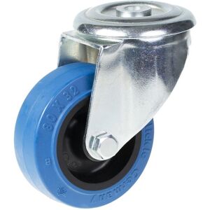 Parnells 80mm swivel castor with blue elastic rubber on nylon centre wheel