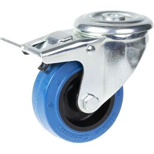 Parnells 80mm swivel/brake castor with blue elastic rubber on nylon centre wheel