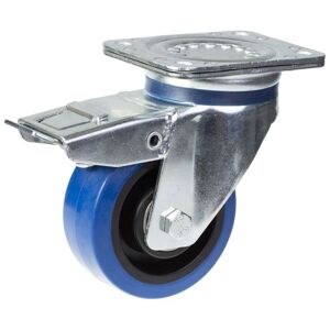Parnells 125mm swivel/brake castor with blue elastic rubber on nylon centre wheel