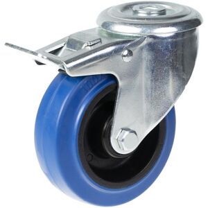 Parnells 100mm swivel/brake castor with blue elastic rubber on nylon centre wheel