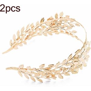 My Store 2pcs Metallic Leaves Branch Crown Hair Band Wedding Tiara Hair Accessories(Gold)