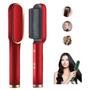 My Store 2 In 1 Hair Straightener Brush And Curler Negative Ion Hair Straightener Styling Comb(Red)
