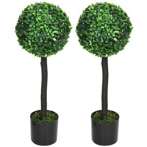Rootz Living Rootz sæt med 2 kunstig buksbom - 2 buksbom - kunstige planter - udendørs - grøn + brun + sort - 20 cm x 20 cm x 60 cm
