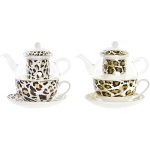 Tekande DKD Home Decor Leopard Krystal Porcelæn Brun Gennemsigtig Hvid (2 enheder)