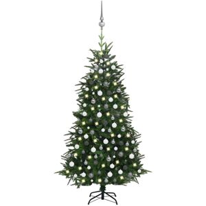 vidaXL Plasttræ med LED og julekugler grøn 210 cm PVC&PE