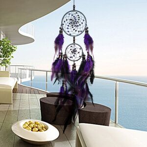 Shoppo Marte Creative Weaving Crafts Purple Feather Beads Dream Catcher Wall Hanging Jewelry