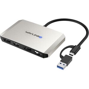 WAVLINK WL-UG69DH2 Dual Monitor USB+Type-C to Dual 4K HD DisplayPort Adapter Splitter(Silver)