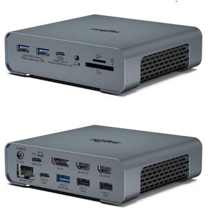 NÖRDIC 1 til 16 USB-C dockingstation tredobbelte skærme 2xHDMI 1xDP 4K60Hz 7xUSB 1xUSB-C PD65W 1xRJ45 1xAudio 1xSD 1xMicro SD Thunderbolt 3/4 USB4