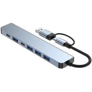 INF 2-i-1 USB-C / USB hub 7 porte USB3.0 til Windows MacOS Grå