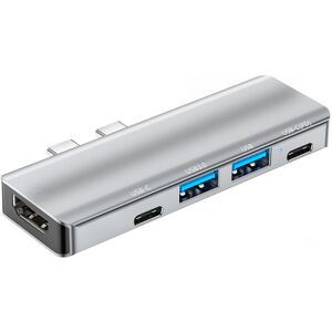 Shoppo Marte YG-2102 5 in 1 Dual USB-C / Type-C to USB Docking Station HUB Adapter (Silver)