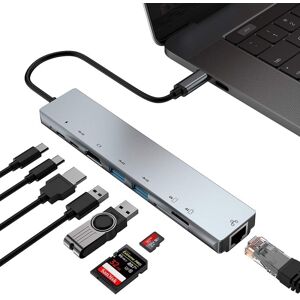 Shoppo Marte WC7367 8 in 1 87W Type-C to PD+USB3.0/USB2.0+SD+TF+HDMI+RJ45+Type-c Docking Station HUB