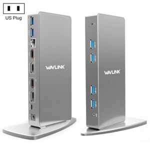 WAVLINK WL-UG69DK7 Laptops Type-C Universal Desktop Docking Station Aluminum Alloy HUB Adapter(US Plug)