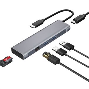 Shoppo Marte T1901 Type-C Docking Station Multifunction Adapter HD Media Interface + RJ45 + USB3.0 X 2 + SD + TF Multifunction Hub(6 in 1 Silver Gray)