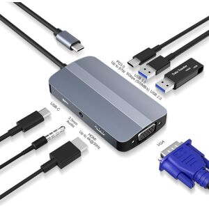 JUNSUNMAY 7 in 1 Type-C to 4K HDMI + VGA + 3.5mm Audio Docking Station Adapter PD Quick Charge Hub