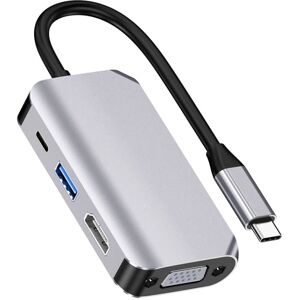 Shoppo Marte HW-6004 4 In 1 Type-C / USB-C to HDMI + PD + USB 3.0 + VGA Docking Station Adapter Converter(Grey)