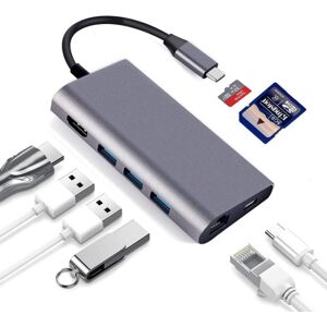 Shoppo Marte 8 in 1 Type-c to HDMI+RJ45 Network Port+3USB3.0+PD Docking Station(Gray)