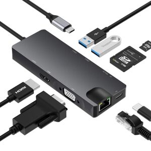 Shoppo Marte 8 In 1 Type-C To HDMI+VAG Gigabit RJ45+USB3.0 Docking Station(Gray)